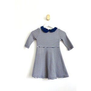 NEW! Mini Boden Striped Fit & Flare Dress Peter Pan Collar Blue White SZ 5-6 Y